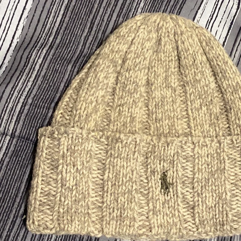 Polo, Ralph Lauren embroidered wool beanie tan cream embroidered olive green_2